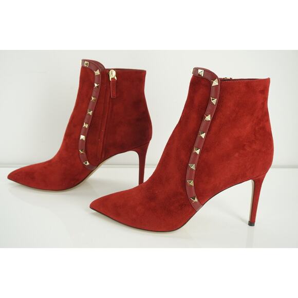 Valentino Rockstud Pointy Toe Red Suede Ankle Boots Size 40. 5 10.5 NIB $1445 - Picture 3 of 12